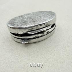 Vintage Antique 800 Sterling Silver Snuff Pill Box Wave Design Accessory