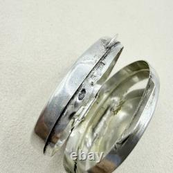 Vintage Antique 800 Sterling Silver Snuff Pill Box Wave Design Accessory
