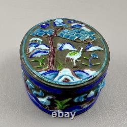 Vintage / Antique Chinese Enameled Oval Snuff Box Blue Birds 2.5X1.5