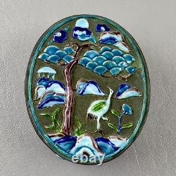 Vintage / Antique Chinese Enameled Oval Snuff Box Blue Birds 2.5X1.5