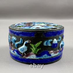 Vintage / Antique Chinese Enameled Oval Snuff Box Blue Birds 2.5X1.5