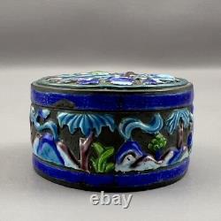 Vintage / Antique Chinese Enameled Oval Snuff Box Blue Birds 2.5X1.5