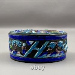 Vintage / Antique Chinese Enameled Oval Snuff Box Blue Birds 2.5X1.5