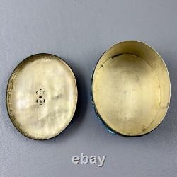 Vintage / Antique Chinese Enameled Oval Snuff Box Blue Birds 2.5X1.5