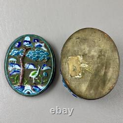 Vintage / Antique Chinese Enameled Oval Snuff Box Blue Birds 2.5X1.5