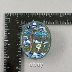 Vintage / Antique Chinese Enameled Oval Snuff Box Blue Birds 2.5X1.5