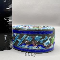 Vintage / Antique Chinese Enameled Oval Snuff Box Blue Birds 2.5X1.5