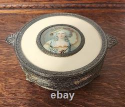 Vintage Antique PNCW USA Bronze Miniature Portrait Dresser Jewelry Trinket Box