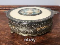 Vintage Antique PNCW USA Bronze Miniature Portrait Dresser Jewelry Trinket Box
