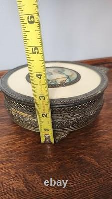 Vintage Antique PNCW USA Bronze Miniature Portrait Dresser Jewelry Trinket Box