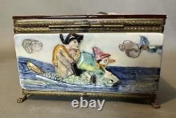 Vintage Antique Porcelain Comical Scenic Pinocchio Themed Keepsake Jewel Box