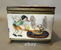 Vintage Antique Porcelain Comical Scenic Pinocchio Themed Keepsake Jewel Box