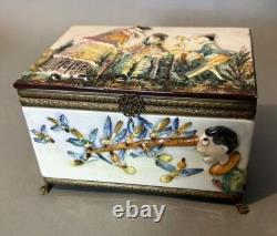 Vintage Antique Porcelain Comical Scenic Pinocchio Themed Keepsake Jewel Box