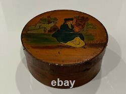 Vintage Antique Primitive Style Wood Box with Painted Woman Decoration