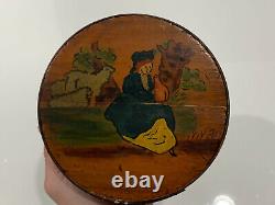 Vintage Antique Primitive Style Wood Box with Painted Woman Decoration