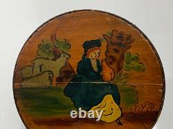 Vintage Antique Primitive Style Wood Box with Painted Woman Decoration