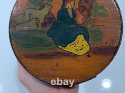 Vintage Antique Primitive Style Wood Box with Painted Woman Decoration