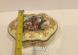 Vintage Antique Sevres Style Porcelain Jewelry Trinket Box with Romantic Scenes