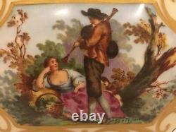 Vintage Antique Sevres Style Porcelain Jewelry Trinket Box with Romantic Scenes