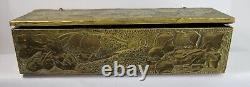 Vintage Antique Wooden Box With Brass Embossed Fruit Leaves Repose 10x3.5x2.75