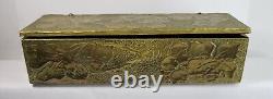 Vintage Antique Wooden Box With Brass Embossed Fruit Leaves Repose 10x3.5x2.75