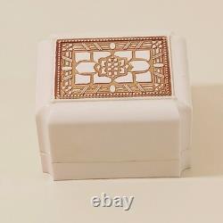 Vintage Art Deco Ring Box White Celluloid Gold Roseville Jewelers CA White Velve