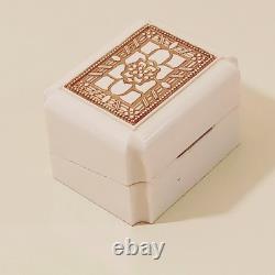 Vintage Art Deco Ring Box White Celluloid Gold Roseville Jewelers CA White Velve