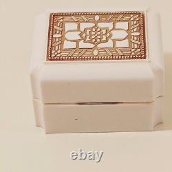 Vintage Art Deco Ring Box White Celluloid Gold Roseville Jewelers CA White Velve