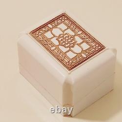 Vintage Art Deco Ring Box White Celluloid Gold Roseville Jewelers CA White Velve