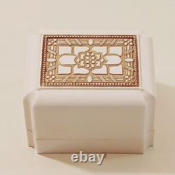 Vintage Art Deco Ring Box White Celluloid Gold Roseville Jewelers CA White Velve
