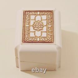 Vintage Art Deco Ring Box White Celluloid Gold Roseville Jewelers CA White Velve