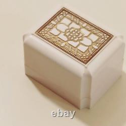 Vintage Art Deco Ring Box White Celluloid Gold Roseville Jewelers CA White Velve