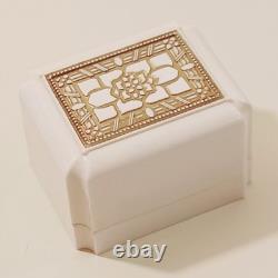 Vintage Art Deco Ring Box White Celluloid Gold Roseville Jewelers CA White Velve
