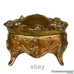 Vintage Art Nouveau Gold Gilded Cast Metal Trinket Dresser Box