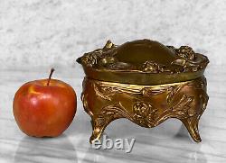 Vintage Art Nouveau Gold Gilded Cast Metal Trinket Dresser Box