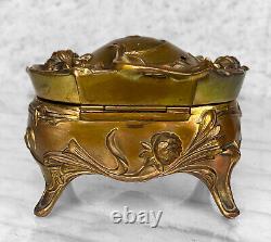 Vintage Art Nouveau Gold Gilded Cast Metal Trinket Dresser Box