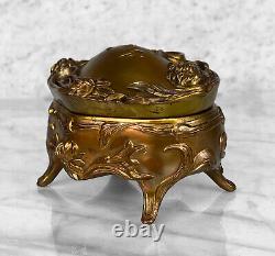 Vintage Art Nouveau Gold Gilded Cast Metal Trinket Dresser Box