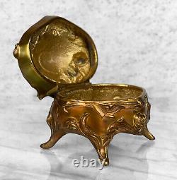 Vintage Art Nouveau Gold Gilded Cast Metal Trinket Dresser Box