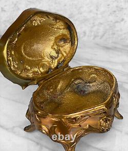 Vintage Art Nouveau Gold Gilded Cast Metal Trinket Dresser Box