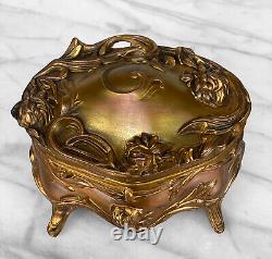 Vintage Art Nouveau Gold Gilded Cast Metal Trinket Dresser Box