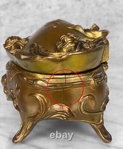 Vintage Art Nouveau Gold Gilded Cast Metal Trinket Dresser Box