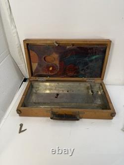 Vintage Artist's Wooden Metal Lined Box with paint pallet
