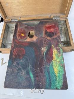 Vintage Artist's Wooden Metal Lined Box with paint pallet