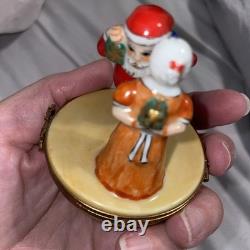 Vintage Artoria Limoges Peint Main Santa Mrs Claus Trinket Box