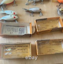 Vintage BOMBER Lures Lot Of 25 Boxes Bomber Rip Shade Pinfish Waterdog Popper