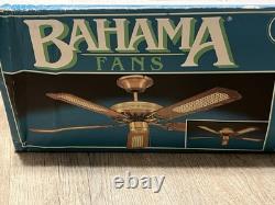 Vintage Bahama Fans 52 Deluxe Ceiling Fan Antique Brass Cane Blades Open Box