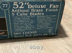 Vintage Bahama Fans 52 Deluxe Ceiling Fan Antique Brass Cane Blades Open Box