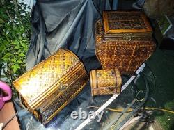 Vintage Bamboo Keepsake Box Brass and Wood Latched With Hinges