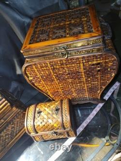 Vintage Bamboo Keepsake Box Brass and Wood Latched With Hinges