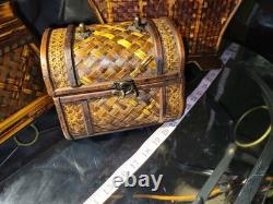 Vintage Bamboo Keepsake Box Brass and Wood Latched With Hinges